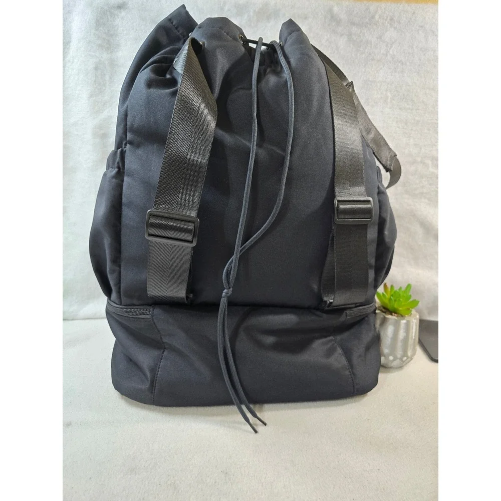 Black Drawstring Beyond Yoga Gym Backpack Convertible‎ Unisex Bag